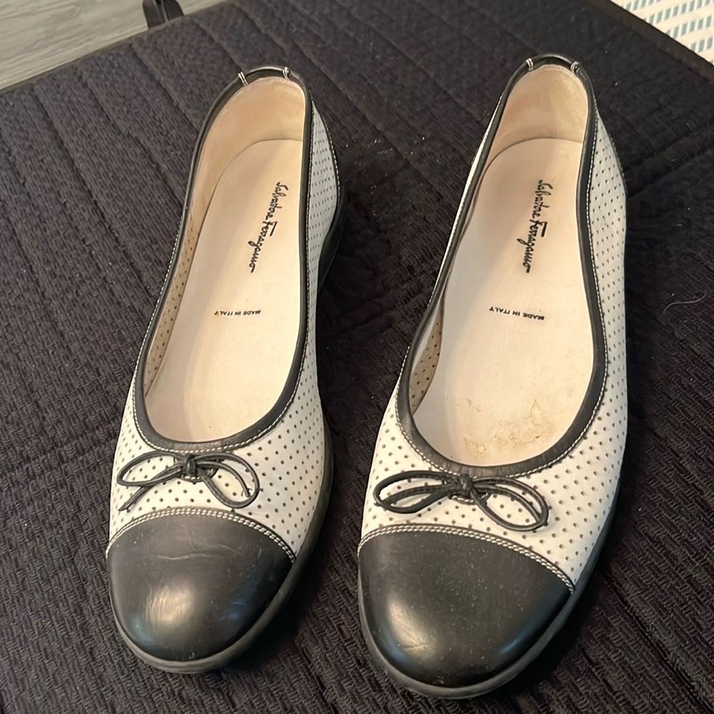 Salvatore Ferragamo Italian made black and white loafers
